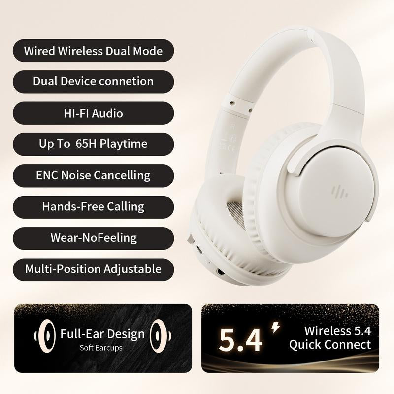 【NO Anc】Electronic Wireless Bluetooth Headphones Over-Ear, Deep Bass Hi-Fi Stereo, 65H Playtime, Foldable Lightweight Headset with Mic for Ios/Android/Pc Headset Earbud Headphonesbluetooth Black #Warmupforholidays