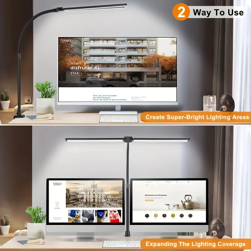 LED Desk Lamp Single Double Head with Stepless Dimming 3 Color Eye-Caring for Home Office Reading Light Adjustable Flexible Lamp