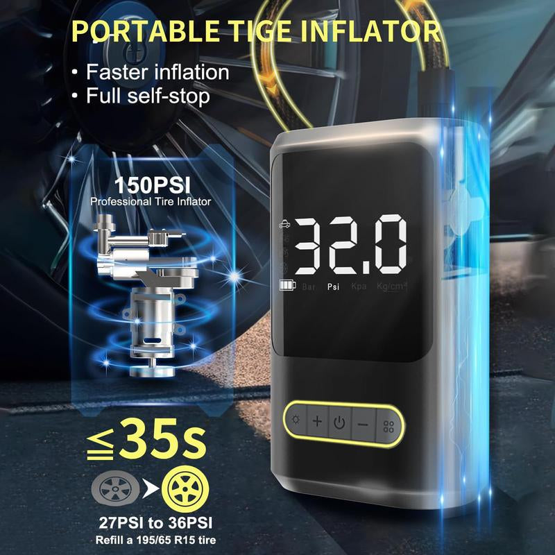 LEIBOO Portable Tire Inflator with Pressure Gauge – Smart Air Compressor Pump for Car, Motorcycle & Bike Tires - Auto Accessorie!(Ce, FCC Certification)