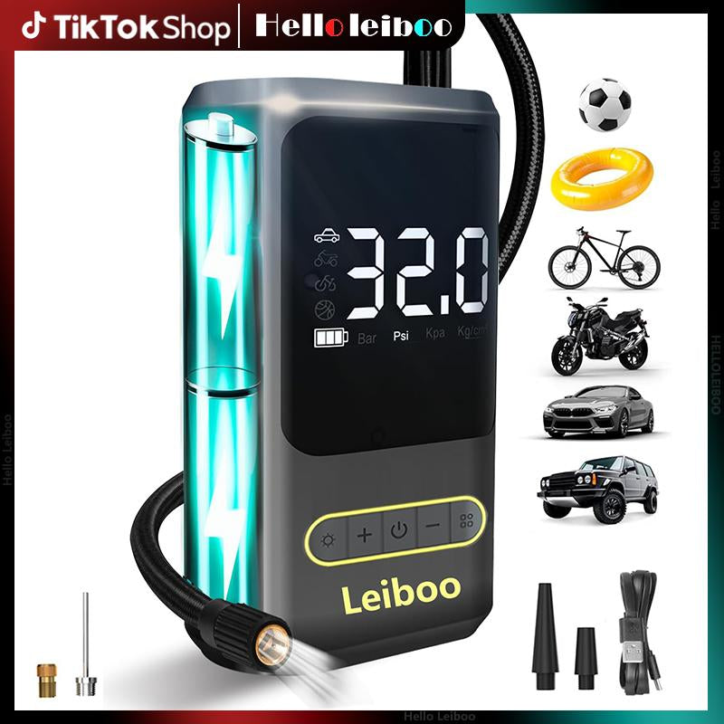 LEIBOO Portable Tire Inflator with Pressure Gauge – Smart Air Compressor Pump for Car, Motorcycle & Bike Tires - Auto Accessorie!(Ce, FCC Certification)