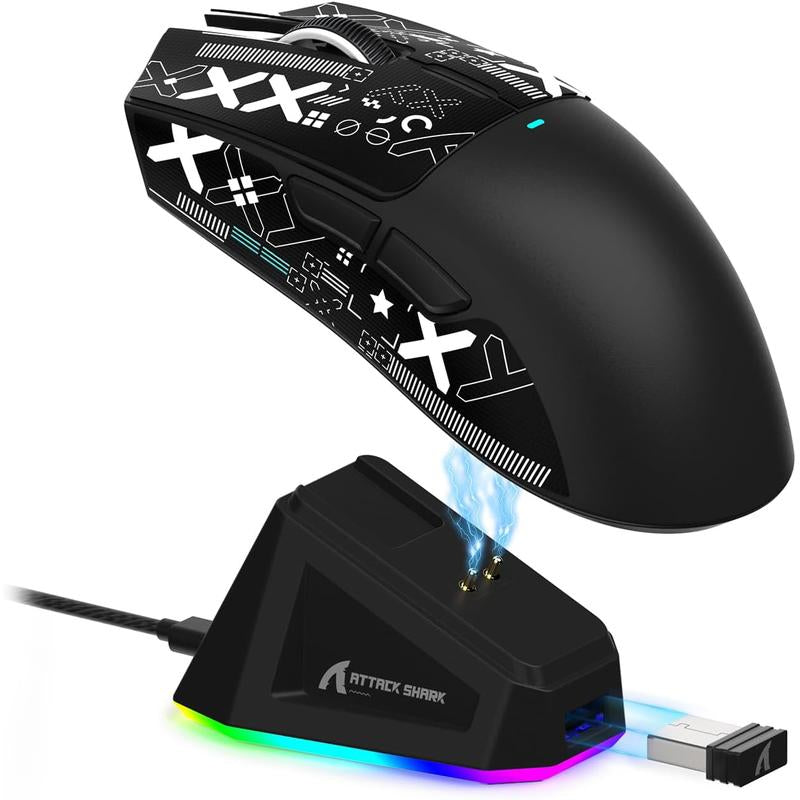ATTACK SHARK X11 Lightweight Wireless Gaming Mouse with RGB Charging Dock,Tri-Mode-2.4G/Usb-C Wired/Bt,22K DPI,PAW3311 Optical Sensor,5 Programmable Buttons for Pc/Mac. Gamingmice Budget Gamingmouse Bluetooth Mouse