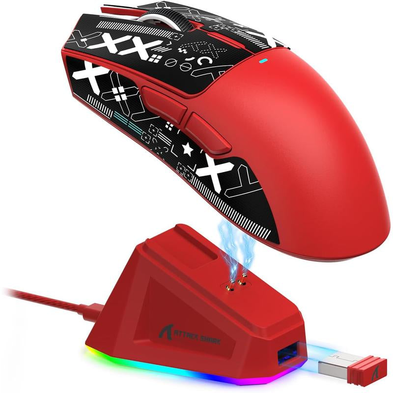 ATTACK SHARK X11 Lightweight Wireless Gaming Mouse with RGB Charging Dock,Tri-Mode-2.4G/Usb-C Wired/Bt,22K DPI,PAW3311 Optical Sensor,5 Programmable Buttons for Pc/Mac. Gamingmice Budget Gamingmouse Bluetooth Mouse
