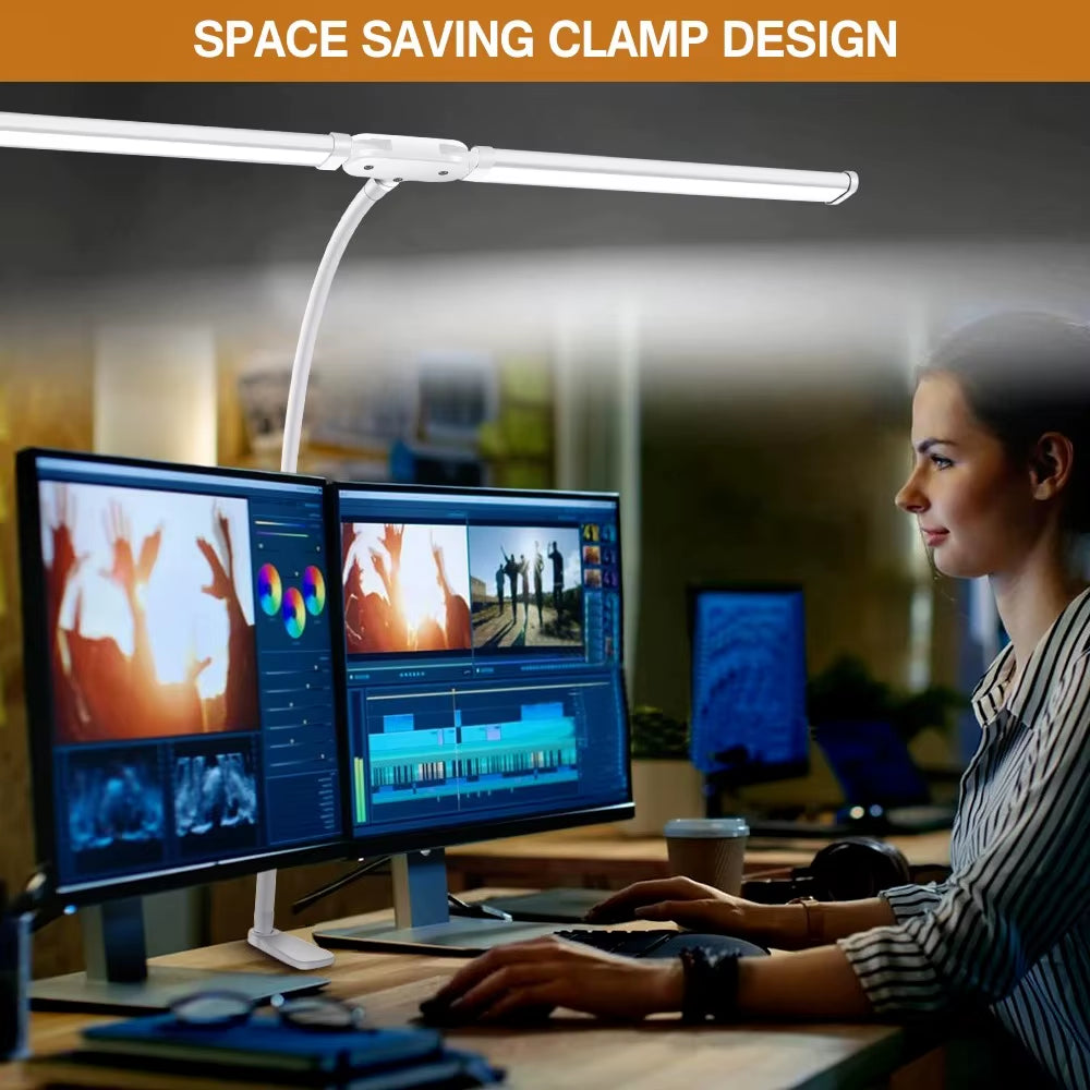 LED Desk Lamp Single Double Head with Stepless Dimming 3 Color Eye-Caring for Home Office Reading Light Adjustable Flexible Lamp