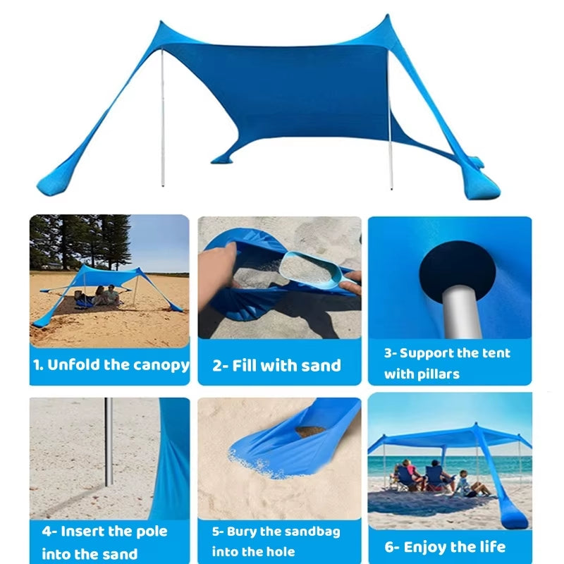 Beach Tent Sunshade Awning Ultralight Sun Shelter for Sea Outdoor UV Resistant Patio Shade Sun Awning for the Beach Sun Awning