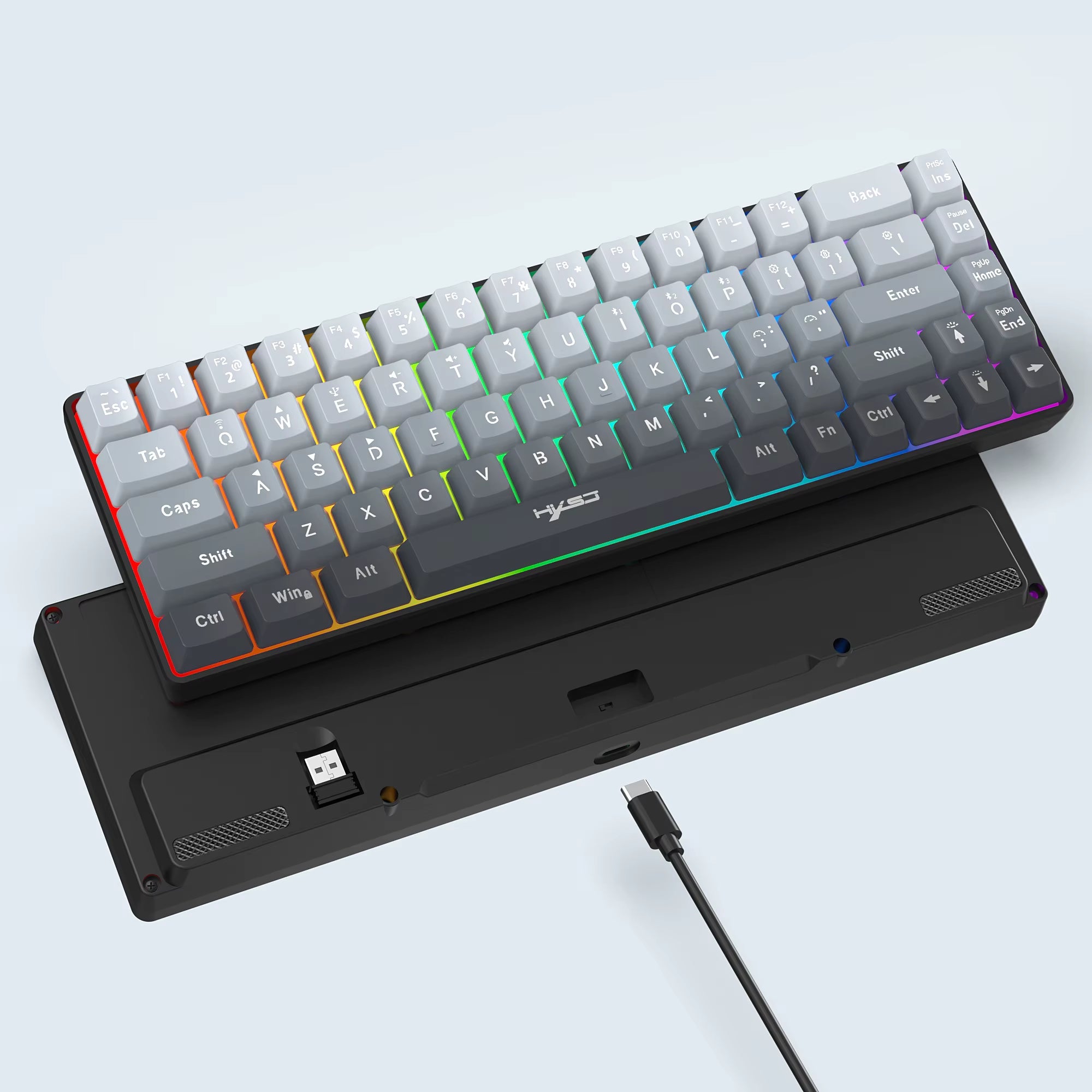 -V200 68-Key 3-Mode Wireless Gaming Keyboard Wired+2.4G+Bt Connection RGB Backlit Compact 60% Keyboard Wireless for Laptop