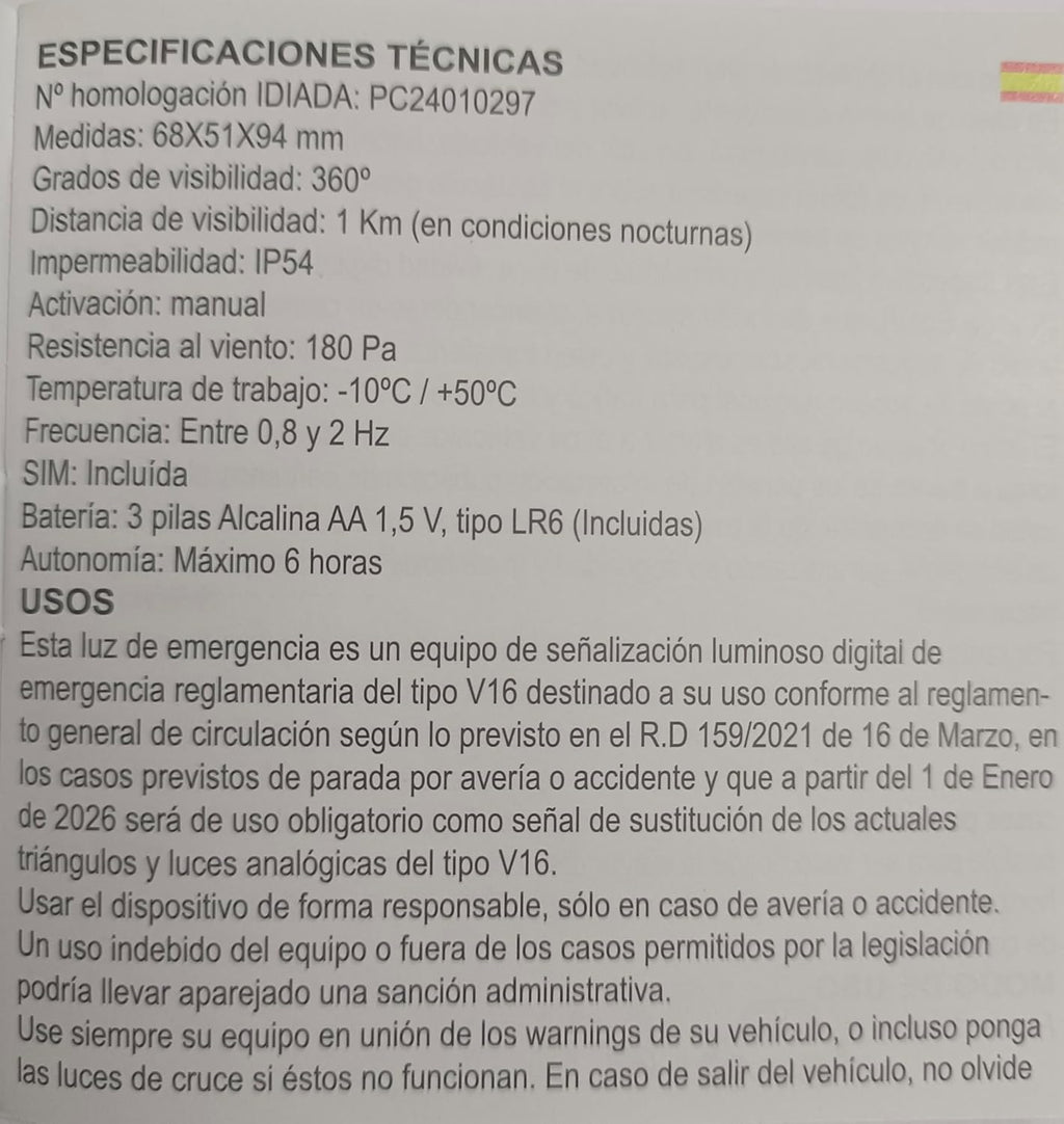 RYA Luz Emergencia Coche Homologado DGT Geolocalización - V16 Homologada Dgt Exigible a Partir De 2026 - Baliza Conectada Con DGT 3.0 - Imán Resistente - Datos Pagados Hasta 2038