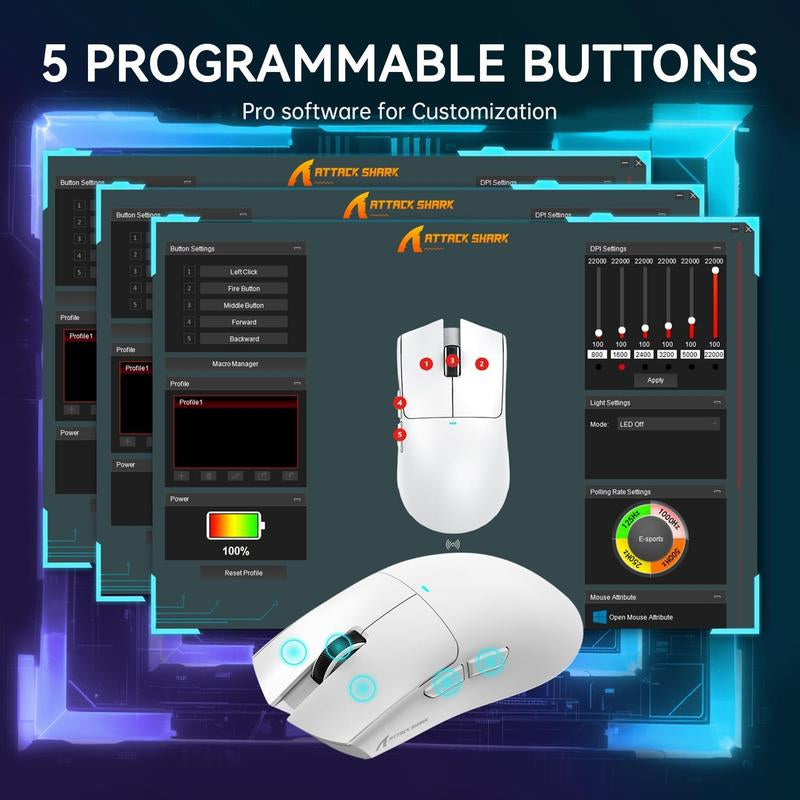 ATTACK SHARK X11 Lightweight Wireless Gaming Mouse with RGB Charging Dock,Tri-Mode-2.4G/Usb-C Wired/Bt,22K DPI,PAW3311 Optical Sensor,5 Programmable Buttons for Pc/Mac. Gamingmice Budget Gamingmouse Bluetooth Mouse