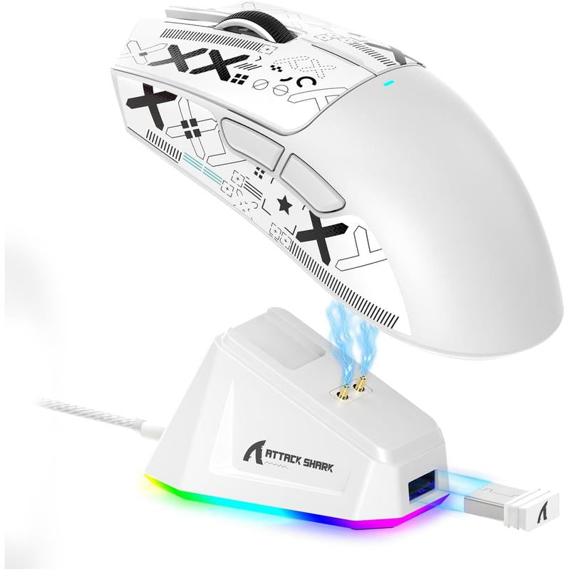 ATTACK SHARK X11 Lightweight Wireless Gaming Mouse with RGB Charging Dock,Tri-Mode-2.4G/Usb-C Wired/Bt,22K DPI,PAW3311 Optical Sensor,5 Programmable Buttons for Pc/Mac. Gamingmice Budget Gamingmouse Bluetooth Mouse