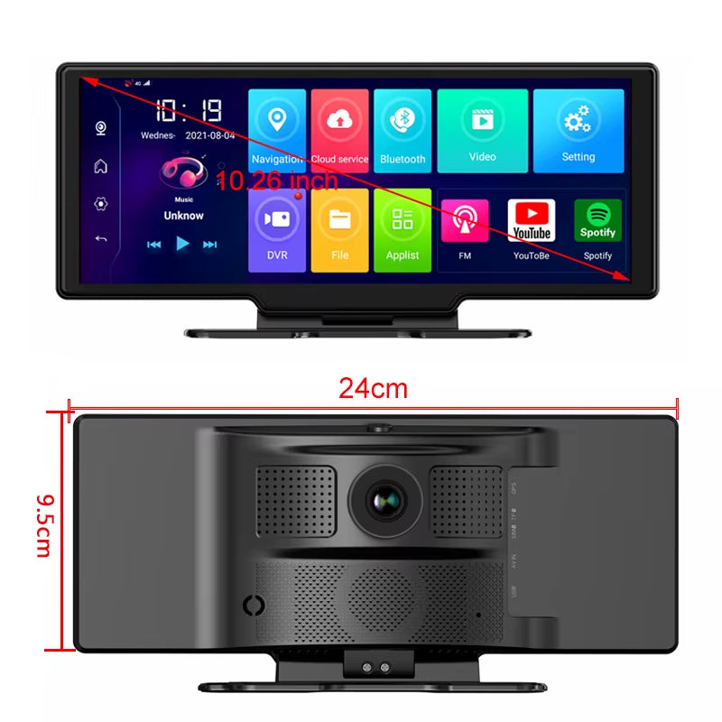 10.26 Inch Large Screen 4G Dashcam GPS Navigation Android 8.1 Car Video Recorder Registrator FHD 1080P ADAS with Free Korea Map